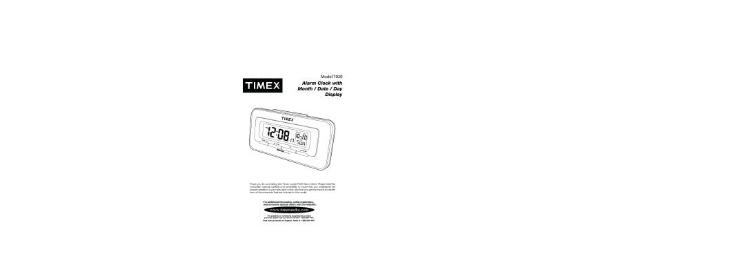 Timex T020 manual Alarm Clock with Month / Date / Day Display 