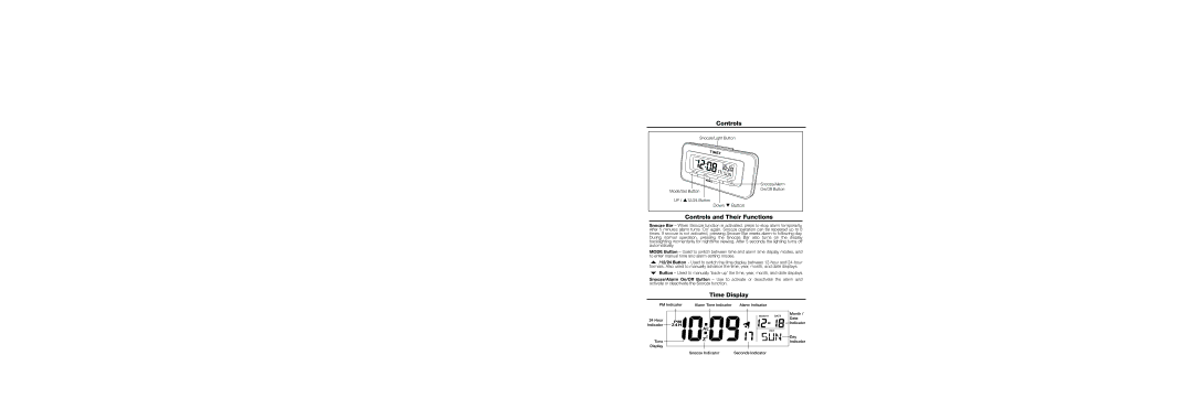 Timex T020 manual Controls and Their Functions, Time Display 