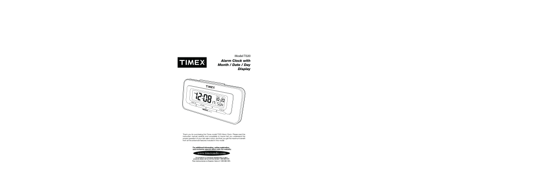 Timex manual Alarm Clock with Month / Date / Day Display, Model T020 