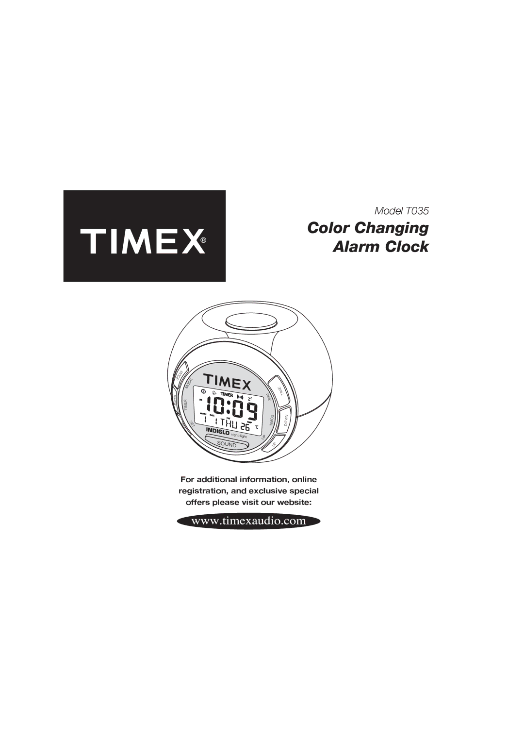 Timex T035 manual Color Changing Alarm Clock 