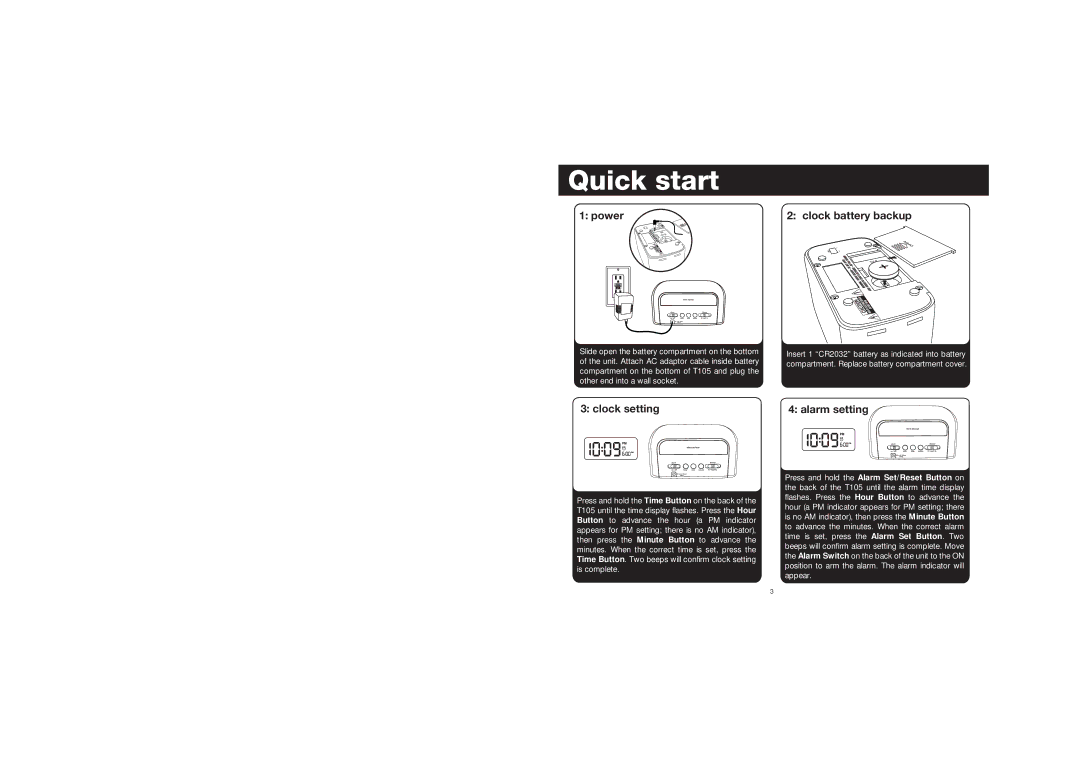 Timex T105WX manual Quick start 