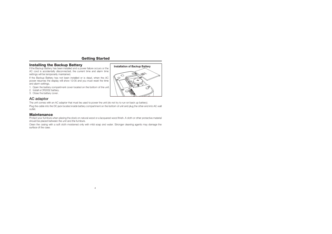 Timex T105WX manual Getting Started Installing the Backup Battery, Maintenance 