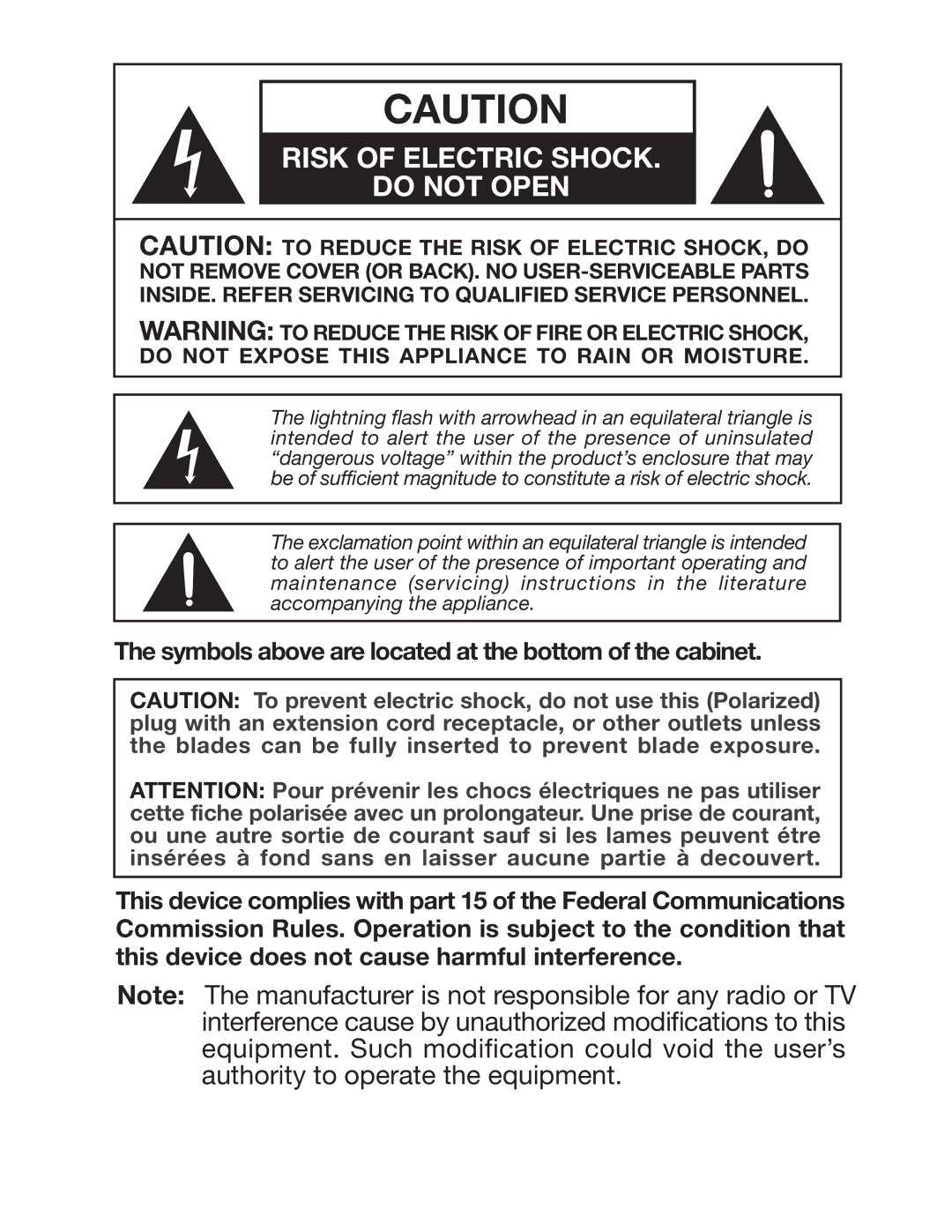 Timex T120 manual Risk of Electric Shock Do not Open 