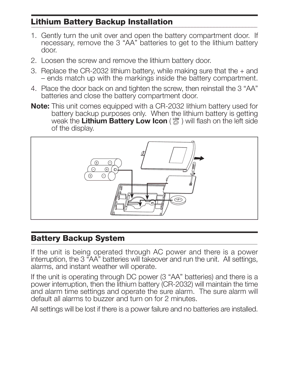 Timex T150 manual Lithium Battery Backup Installation, Battery Backup System 