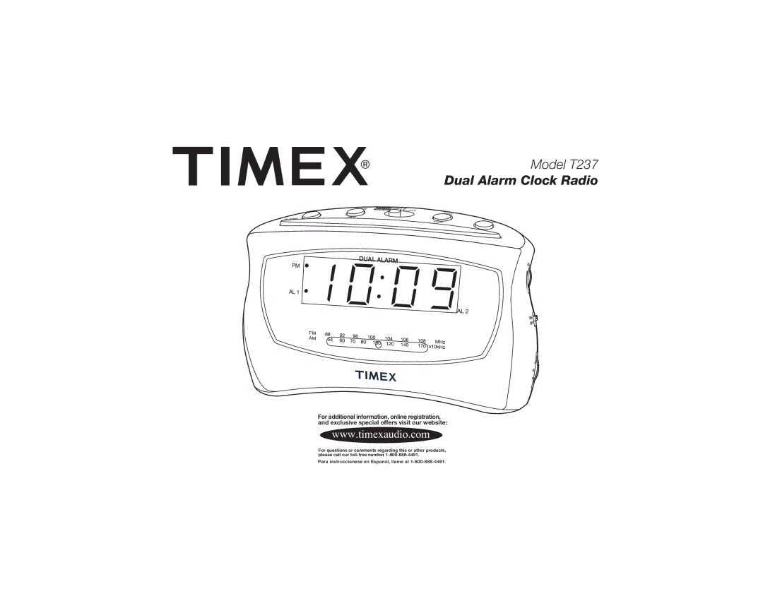 Timex T237 manual Dual Alarm Clock Radio 