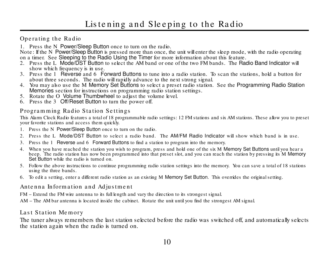 Timex T307 manual Listening and Sleeping to the Radio, Operating the Radio 