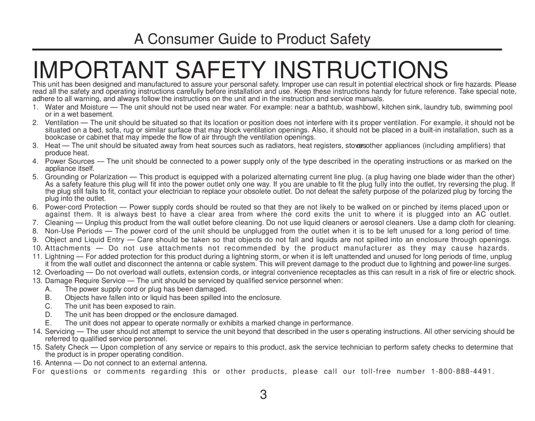 Timex T307 manual Important Safety Instructions, Consumer Guide to Product Safety 