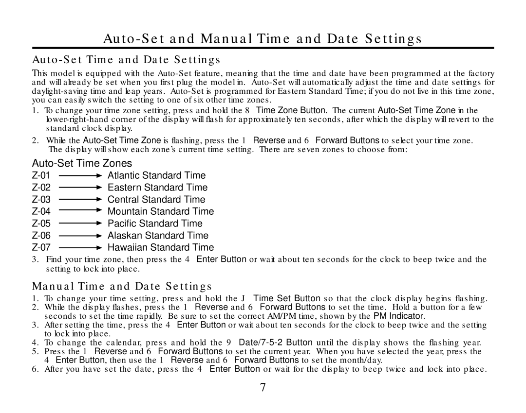 Timex T307 manual Auto-Set and Manual Time and Date Settings, Auto-Set Time and Date Settings 