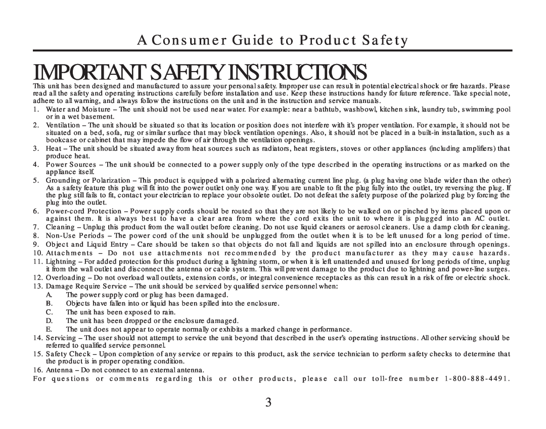 Timex T307 manual A Consumer Guide to Product Safety, Important Safety Instructions 