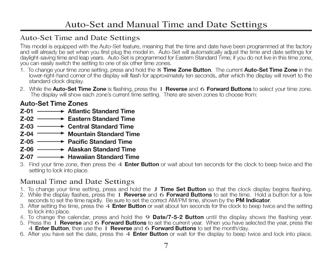 Timex T308 manual Auto-Set and Manual Time and Date Settings, Auto-Set Time and Date Settings 