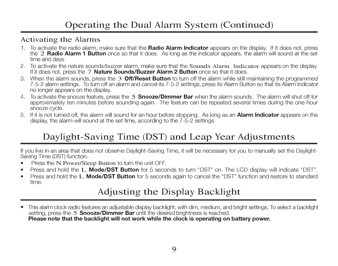 Timex T308 manual Daylight-Saving Time DST and Leap Year Adjustments, Adjusting the Display Backlight 