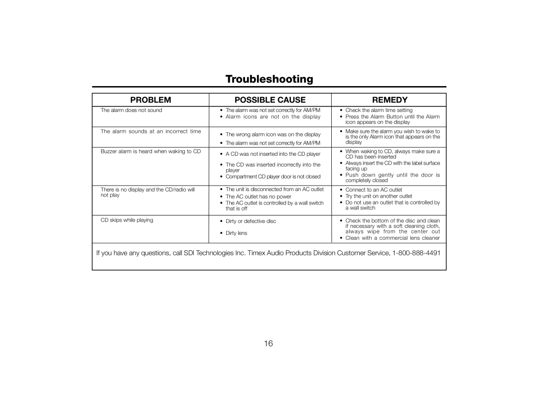 Timex T609 manual Troubleshooting, Problem Possible Cause Remedy 