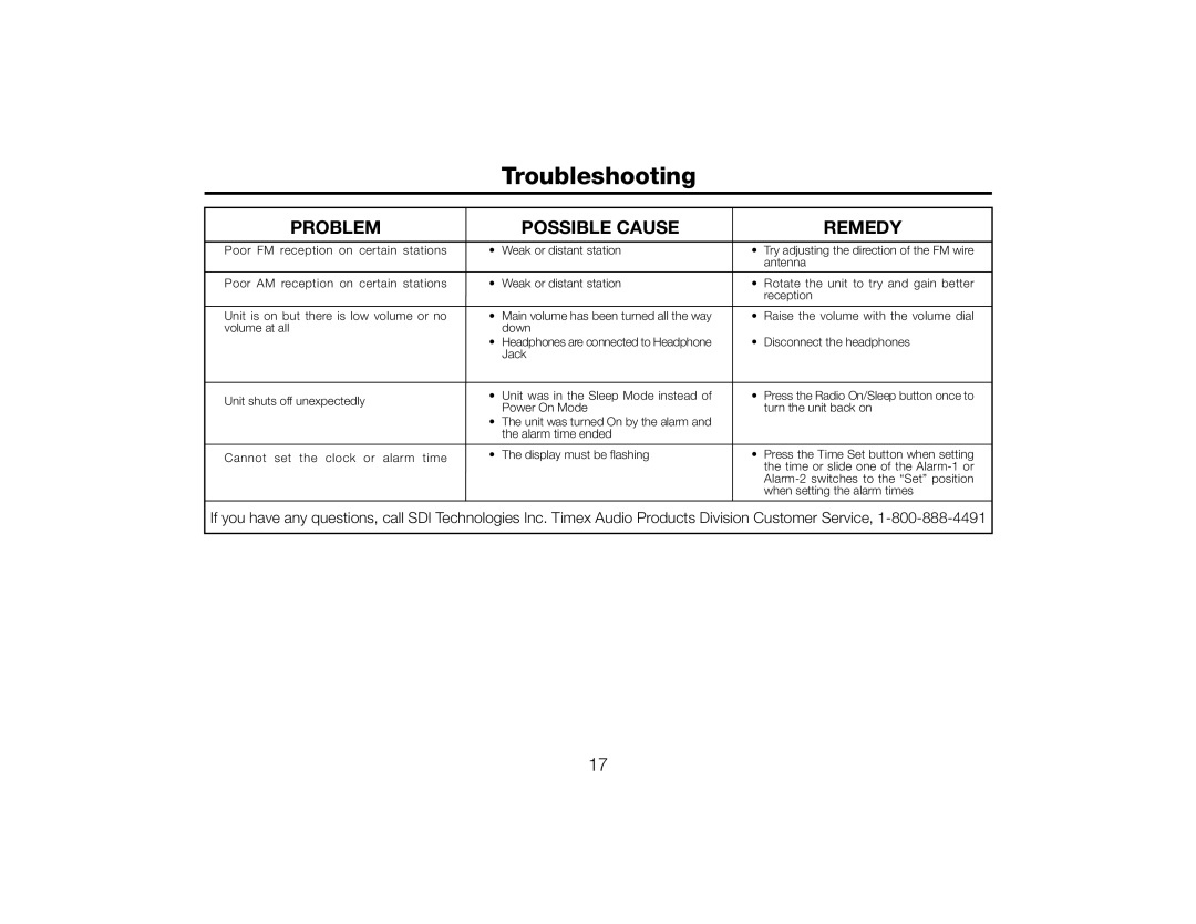 Timex T609 manual Troubleshooting 