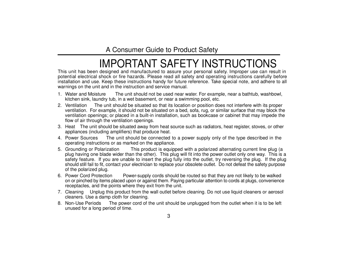 Timex T609 manual Important Safety Instructions, Consumer Guide to Product Safety 