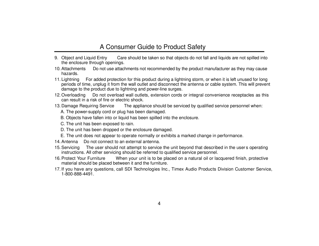 Timex T609 manual Consumer Guide to Product Safety 