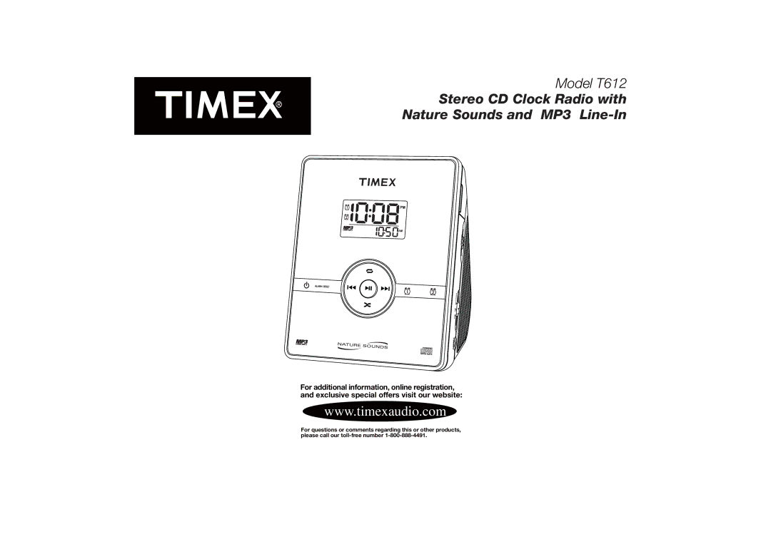 Timex T612S manual Stereo CD Clock Radio with Nature Sounds and MP3 Line-In 