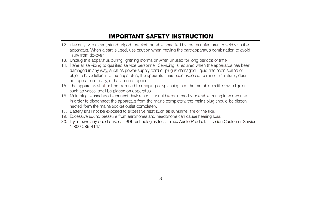 Timex T612S manual Important Safety Instruction 