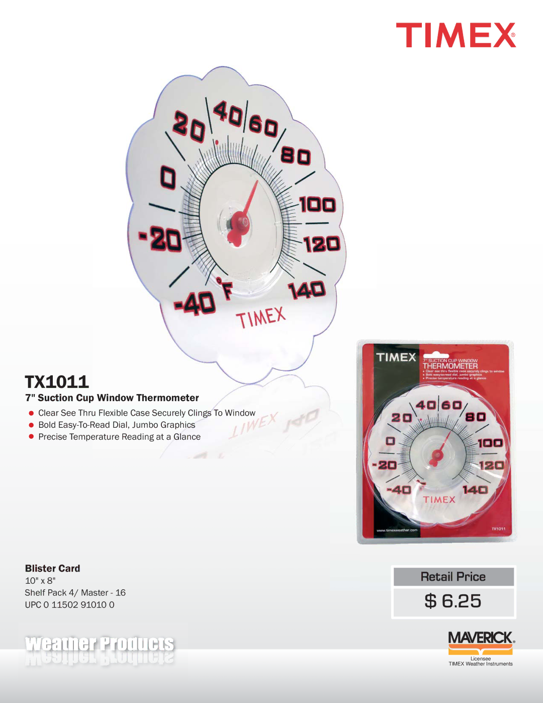 Timex TX1011 manual Suction Cup Window Thermometer, Blister Card 