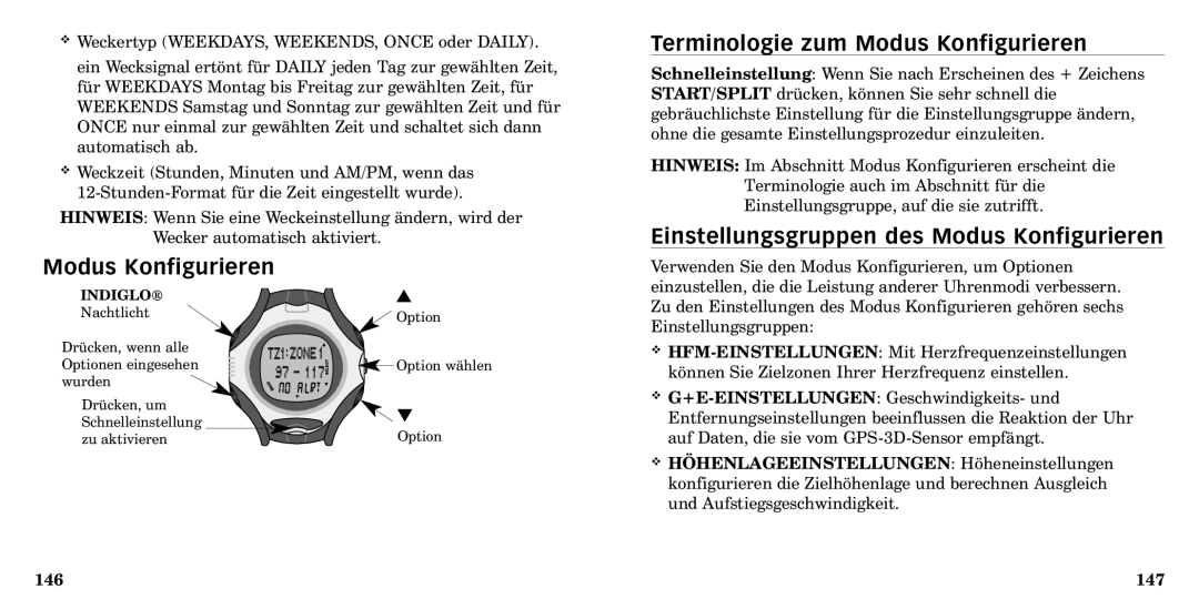 Timex W-184 manual Modus Konfigurieren Terminologie zum Modus Konfigurieren, Einstellungsgruppen des Modus Konfigurieren 