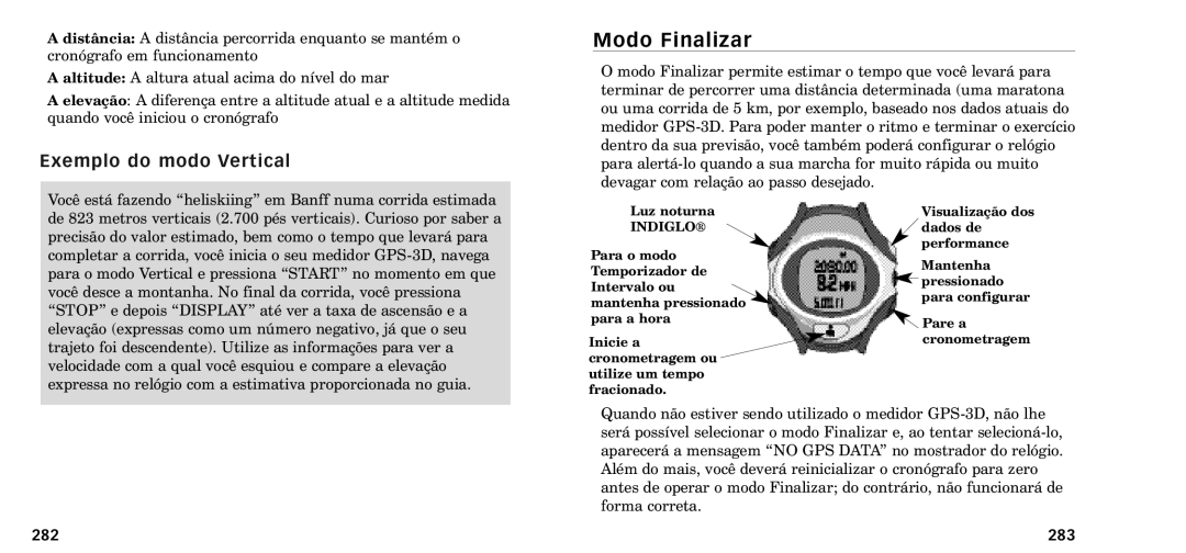 Timex W-218607-095000NA manual Exemplo do modo Vertical, 282, 283 