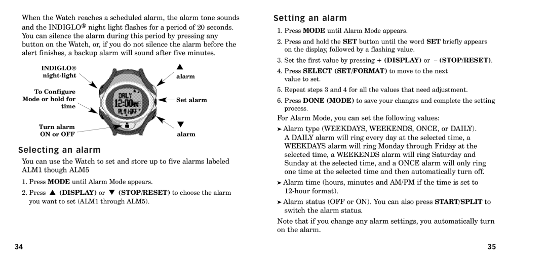 Timex W-218607-095000NA manual Selecting an alarm, Setting an alarm 