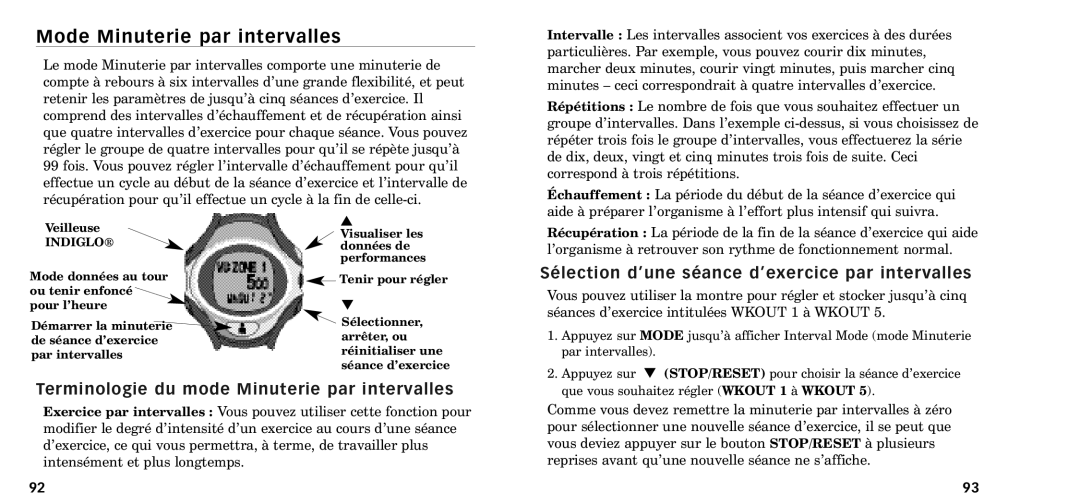 Timex W-218607-095000NA manual Mode Minuterie par intervalles, SŽlection dÕune sŽance dÕexercice par intervalles 