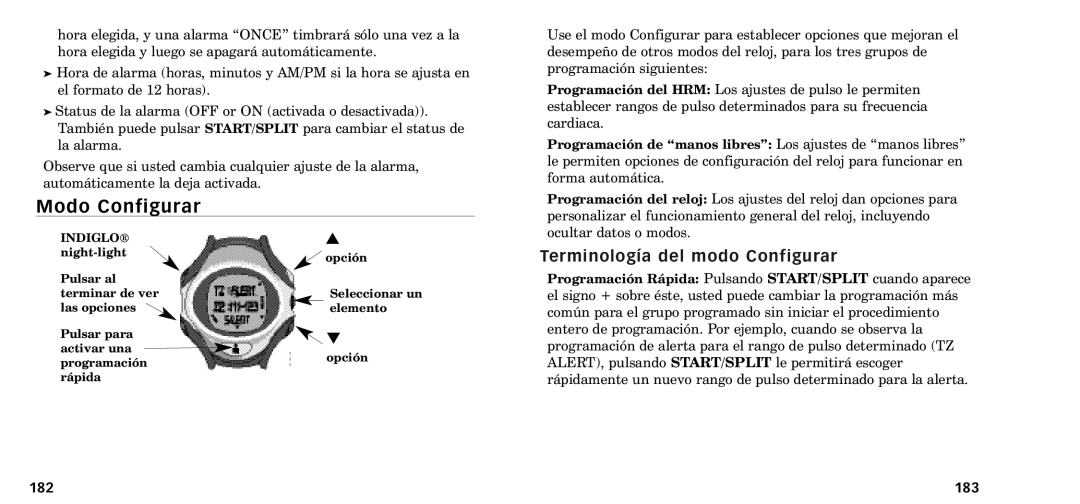 Timex W-218607-095000NA manual Modo Configurar, Terminolog’a del modo Configurar 