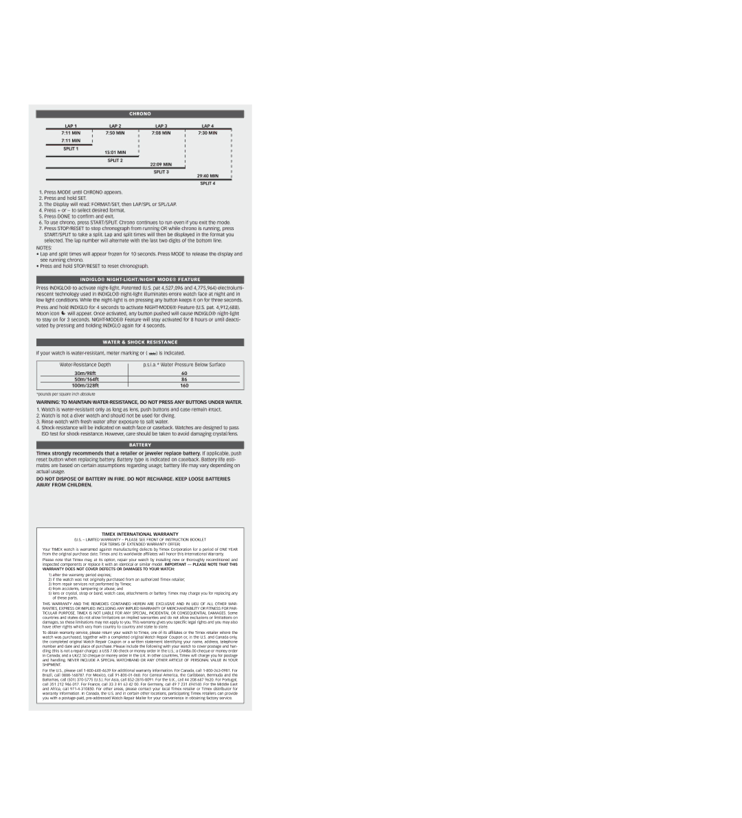 Timex W-90 Chrono, Indiglo NIGHT-LIGHT/NIGHT Mode Feature, Water & Shock Resistance, Battery, Timex International Warranty 