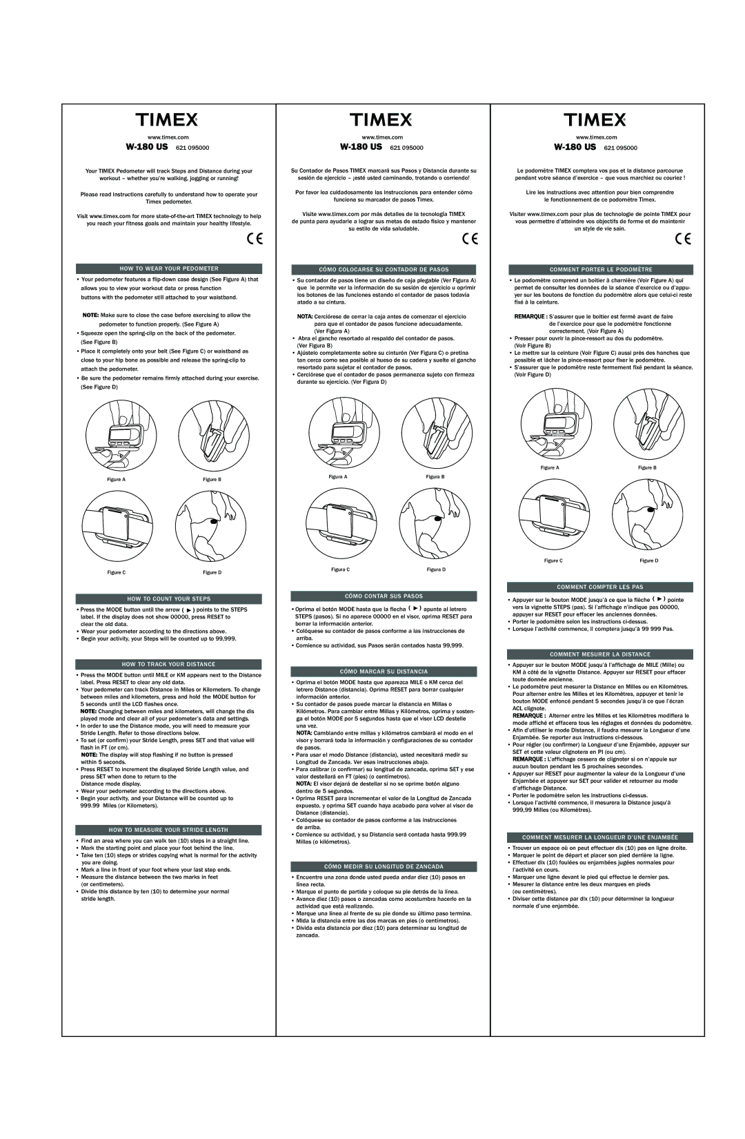 Timex W180-US manual HOW to Wear Your Pedometer, HOW to Count Your Steps, HOW to Track Your Distance 