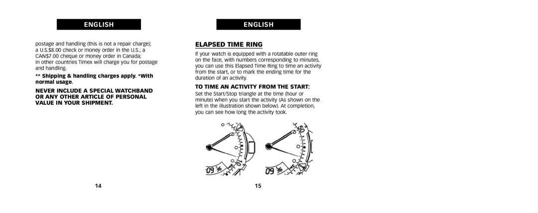 Timex 111-095009, W217 NA manual Elapsed Time Ring, To Time AN Activity from the Start 