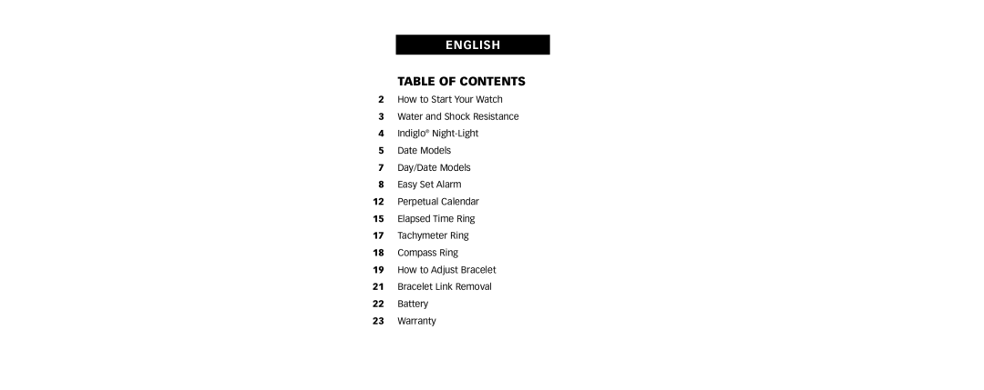 Timex W217 NA, 111-095009 manual English, Table of Contents 