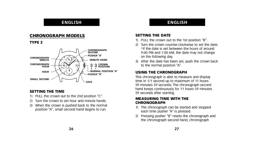 Timex 222-0950012, W223 NA manual Setting the Time, Setting the Date, Using the Chronograph, Measuring Time with Chronograph 