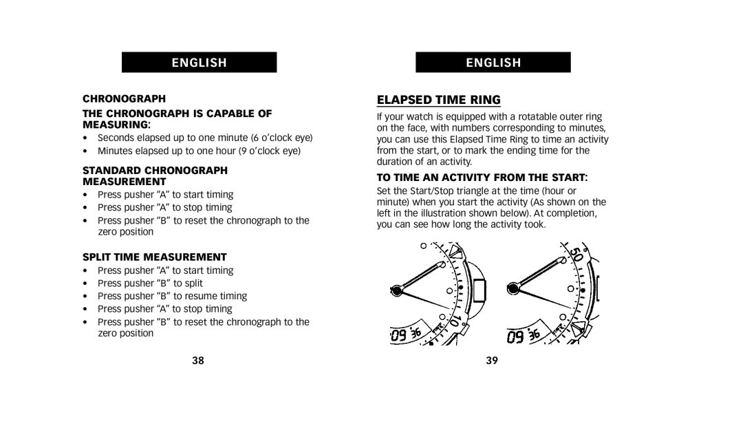 Timex 222-0950012, W223 NA manual Elapsed Time Ring, To Time AN Activity from the Start 