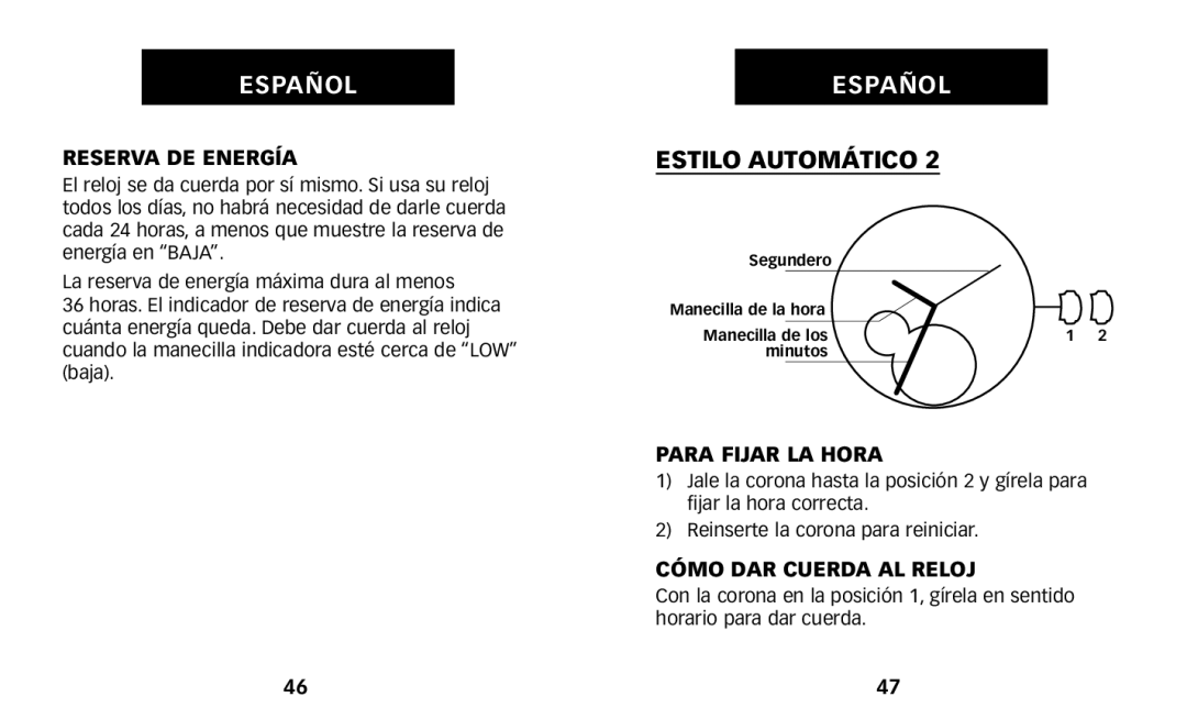 Timex W231 manual Reserva DE ENERGêA 