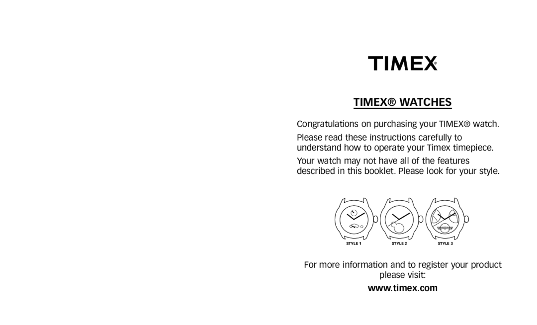 Timex W231 manual TIMEX¨ Watches 