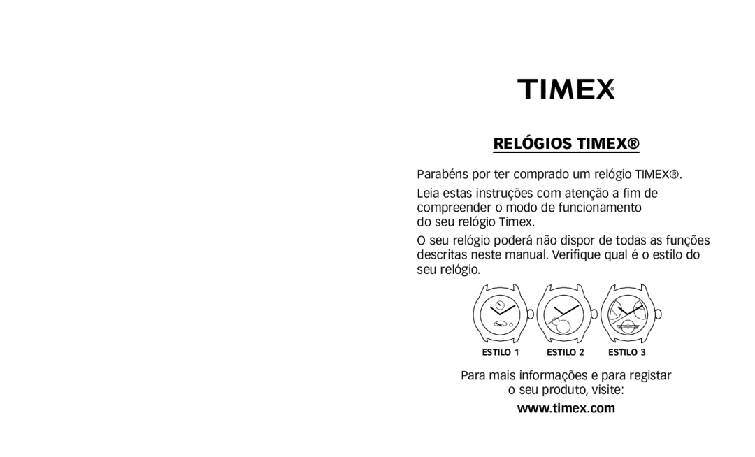 Timex W231 manual RELîGIOS TIMEX¨ 