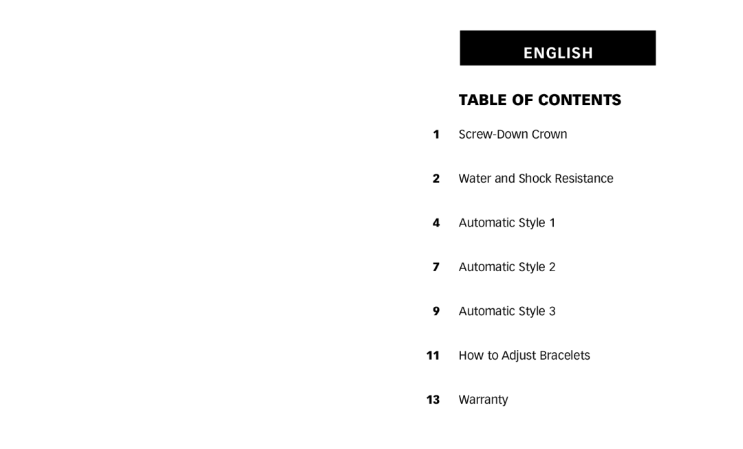 Timex W231 manual English, Table of Contents 