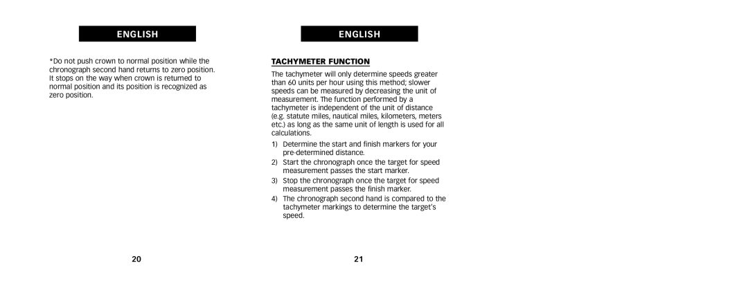 Timex W236, 333-095002 manual Tachymeter Function 