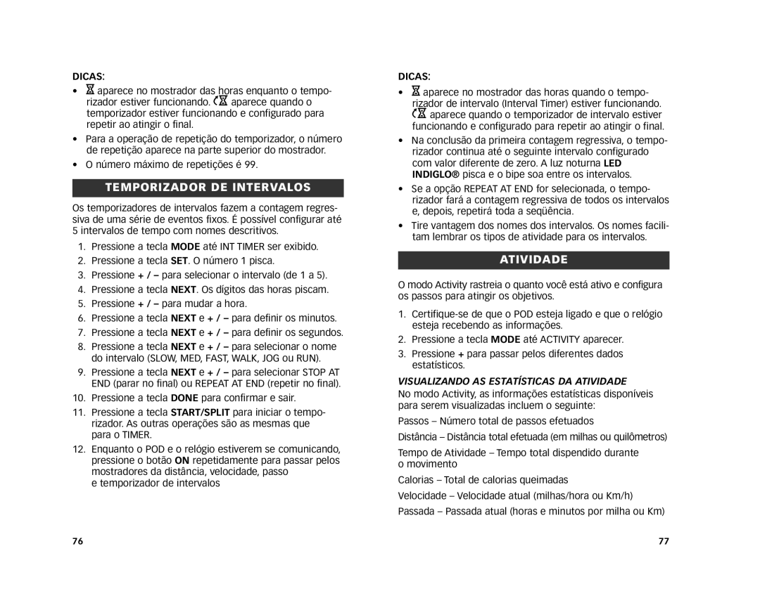 Timex W243 EU 193-095002-04 manual Temporizador DE Intervalos, Visualizando AS Estatísticas DA Atividade 