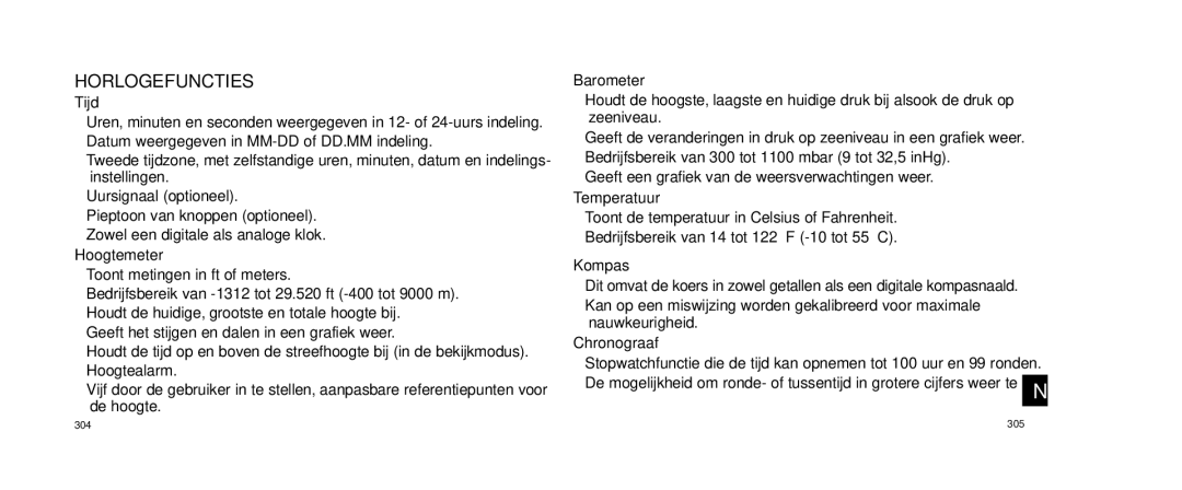 Timex W253 user manual Horlogefuncties 