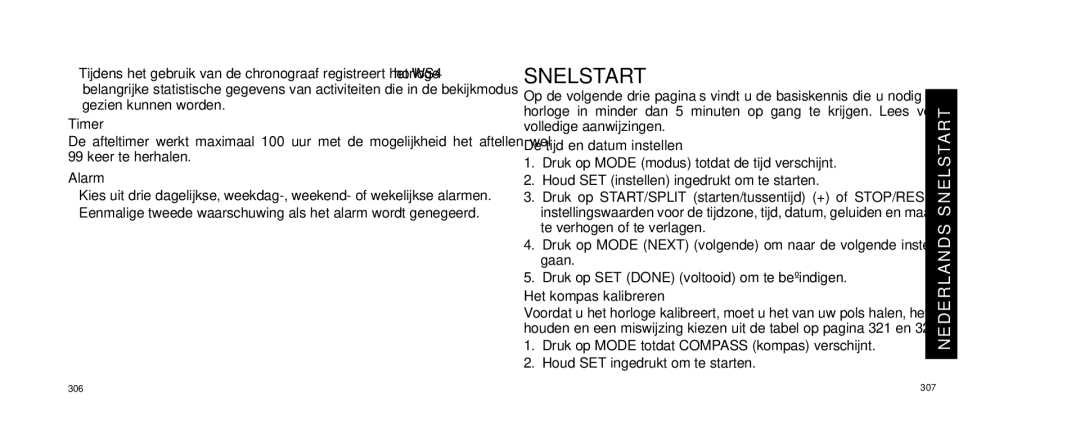 Timex W253 user manual Timer, Alarm, De tijd en datum instellen, Het kompas kalibreren 