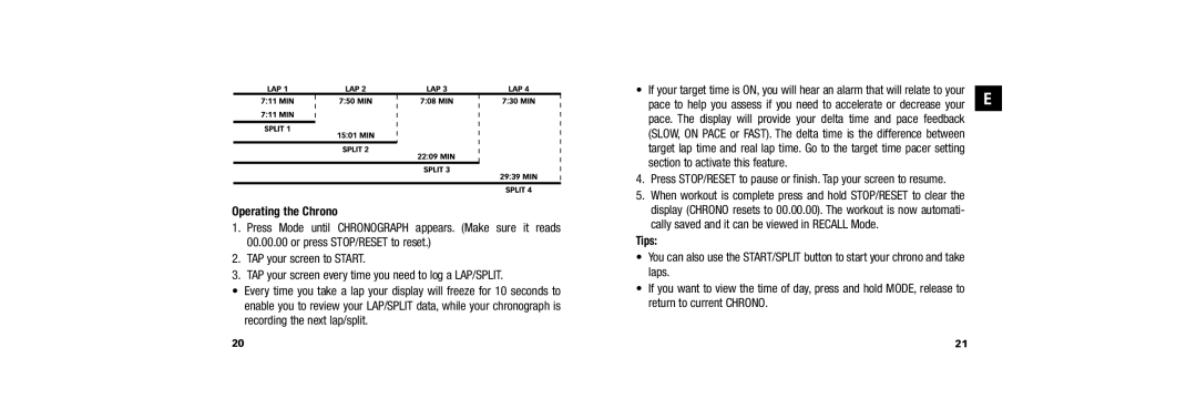 Timex 509-095000-02 NA, W254 user manual Operating the Chrono 