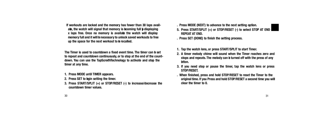 Timex W254, 509-095000-02 NA Setting the Timer, Press SET Done to finish the setting process, Using the Timer 