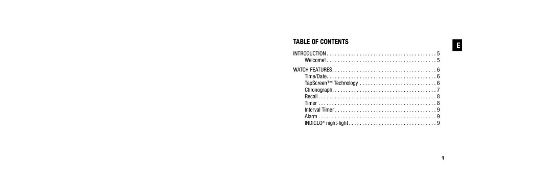 Timex 509-095000-02 NA, W254 user manual Table of Contents 