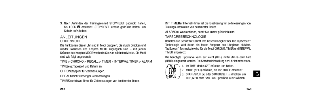 Timex W254 509-095002-02 Anleitungen, Uhrenmodi, Time Chrono Recall Timer Interval Timer Alarm, Tapscreen Technologie 