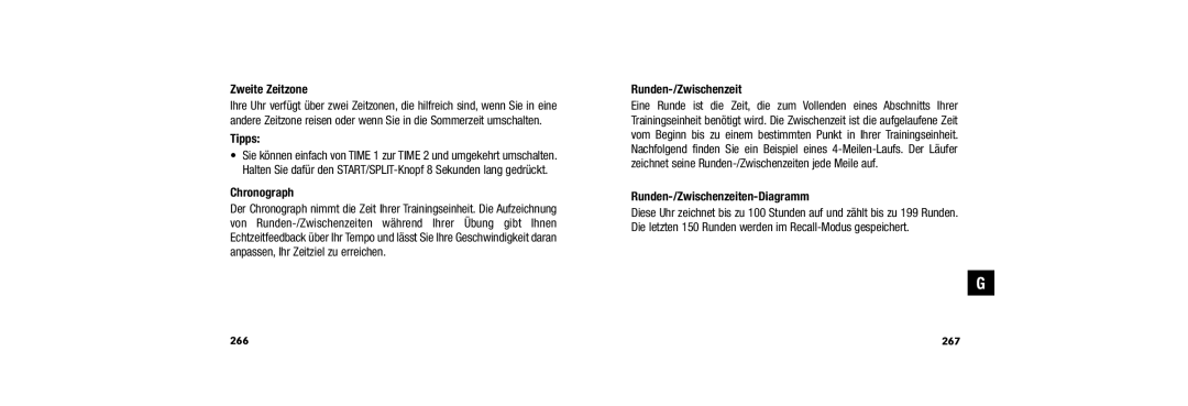 Timex W254 509-095002-02 user manual Zweite Zeitzone, Runden-/Zwischenzeiten-Diagramm 