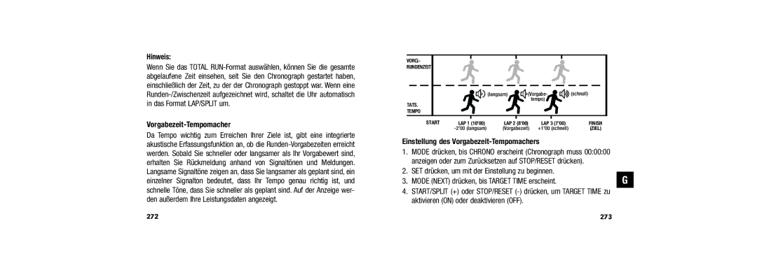 Timex W254 509-095002-02 user manual Hinweis, Einstellung des Vorgabezeit-Tempomachers 