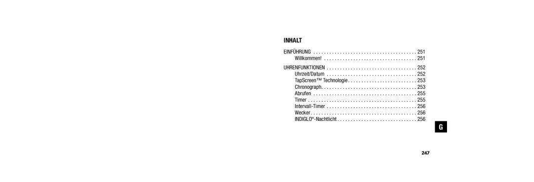 Timex W254 509-095002-02 user manual Inhalt, 247 