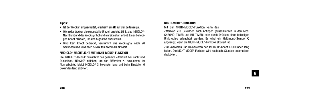 Timex W254 509-095002-02 user manual Indiglo-Nachtlicht Mit Night-Mode-Funktion, Mit der NIGHT-MODE-Funktion kann das 