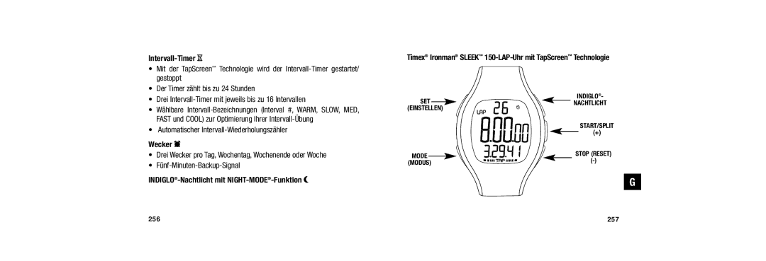 Timex W254 509-095002-02 user manual Intervall-Timer H, Automatischer Intervall-Wiederholungszähler, Wecker d 